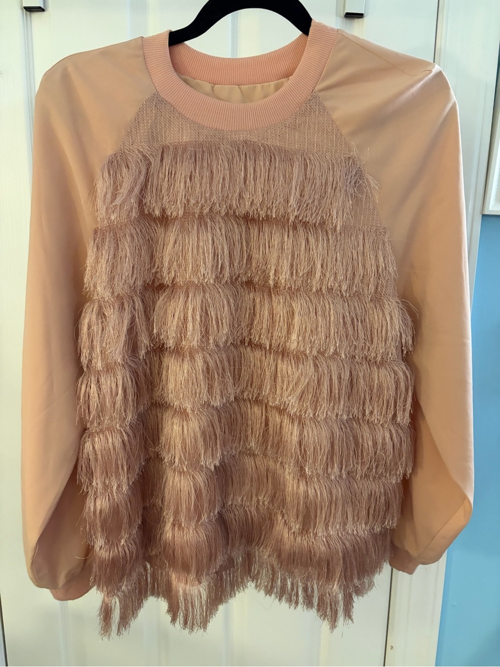ASOS Women's Fringe Knit Pullover Top - Blush Pink 12